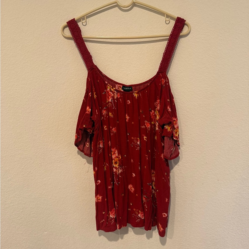 Torrid Red Floral Blouse